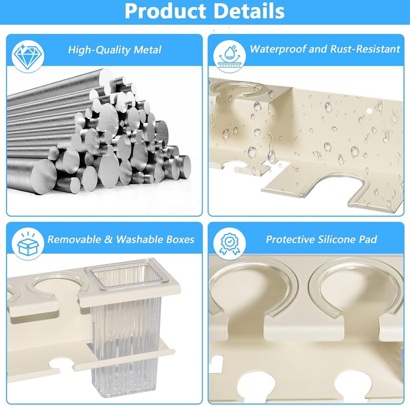 Yimerlen Hair Tool Organizer, 3-in-1 Universal Hair Dryer Holder Wall Mounted, Metal Hot Tools Organizer for Blow Dryer, Straightener and Curling Iron, Stylers Storage Rack for Bathroom (with Comb and Hook) - Image 4